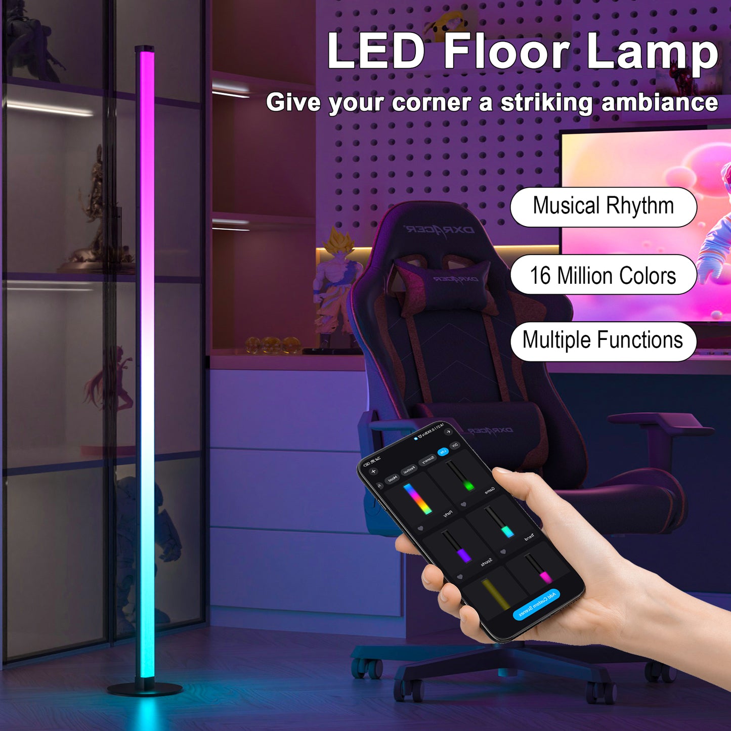 Dynamic Multicolor LED Floor Lamp with DIY Customization